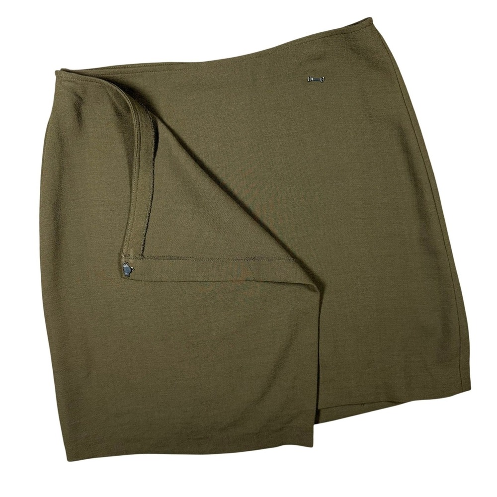 DKNY Wrap Mini Skirt‎ Womens 8 Olive Green Wool Blend Professional Career Casual